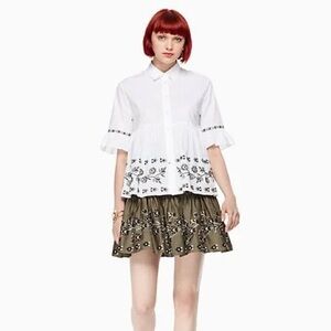 Kate Spade Broome Street Embroidered Poplin Top Small Button Up White Shirt